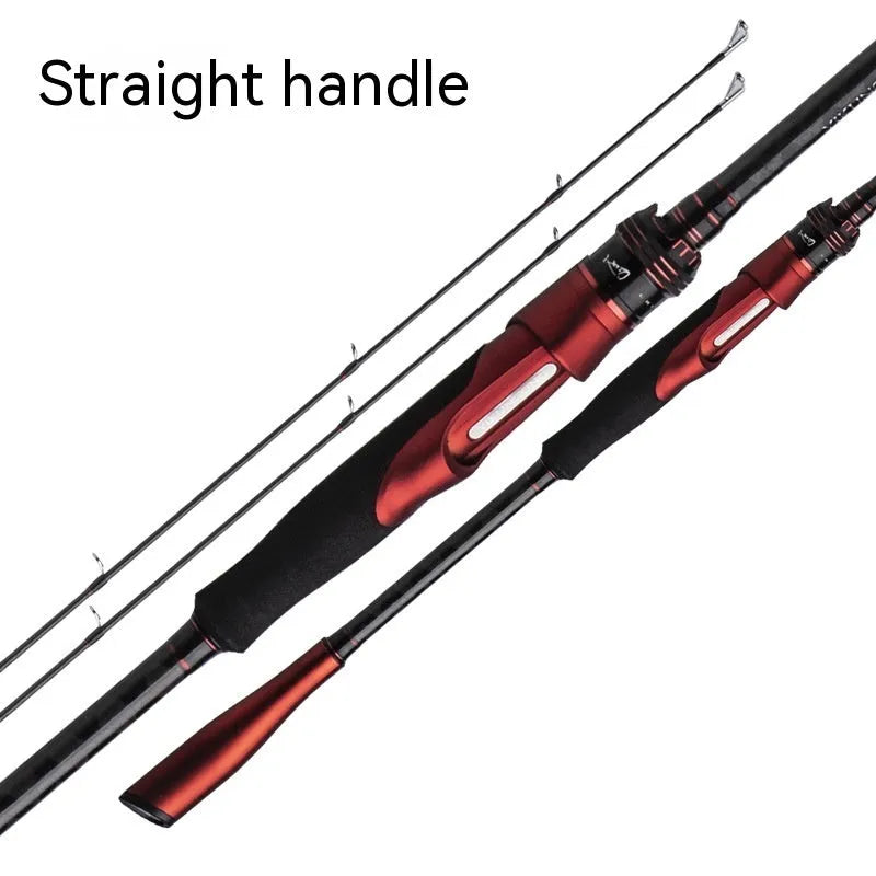 Carbon ultralight lure fishing rod showing straight handle and pikestaff style options in lengths of 2.1 metres and 2.4 metres.