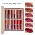 Matte shimmer lip glaze set with twelve transfer-resistant colours in neutral tones