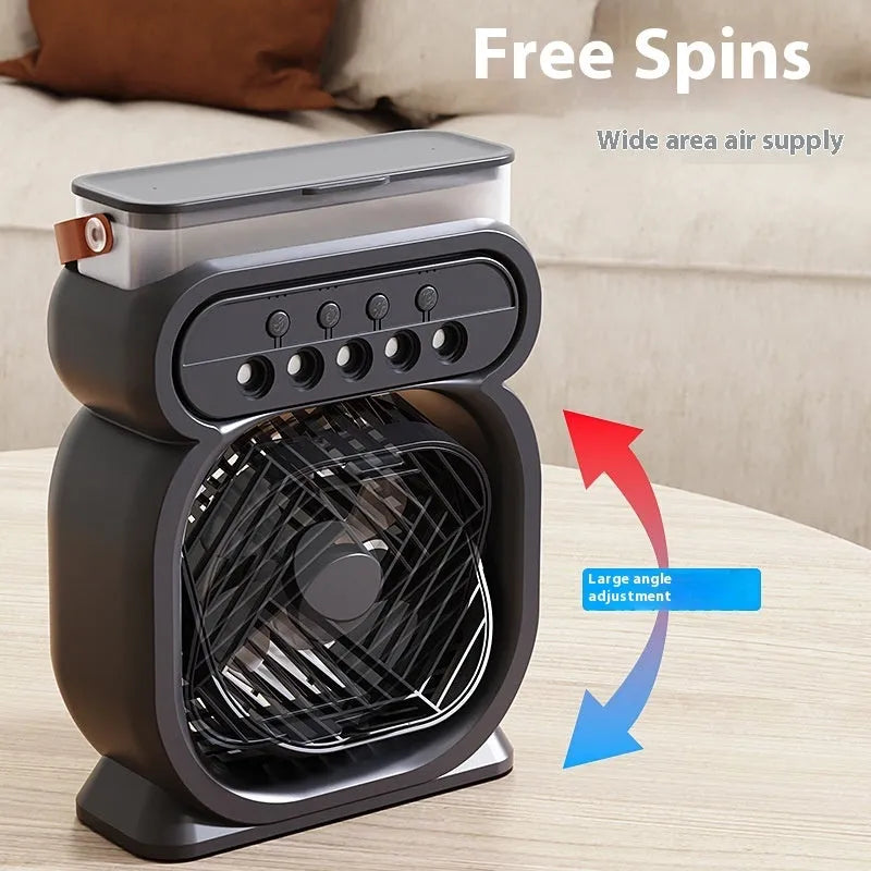 Black portable air conditioner evaporative cooler with LED lights and humidifier function