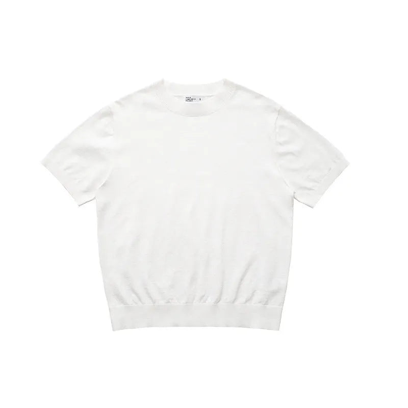 Fanio solid colour short-sleeve T-shirt in black velvet fabric on a hanger.