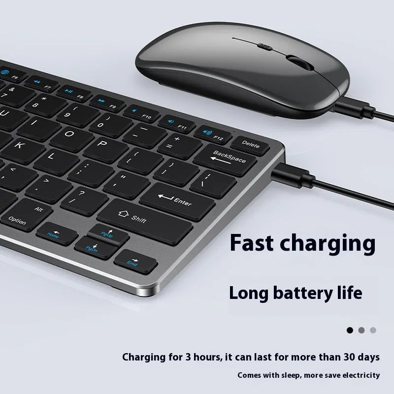 Ultra-thin wireless keyboard and mouse set in silver with rechargeable design