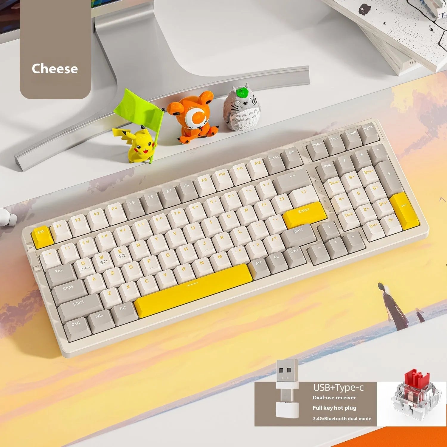 Free Wolf K96 Bluetooth dual-mode mechanical keyboard with colourful keycaps on a desk