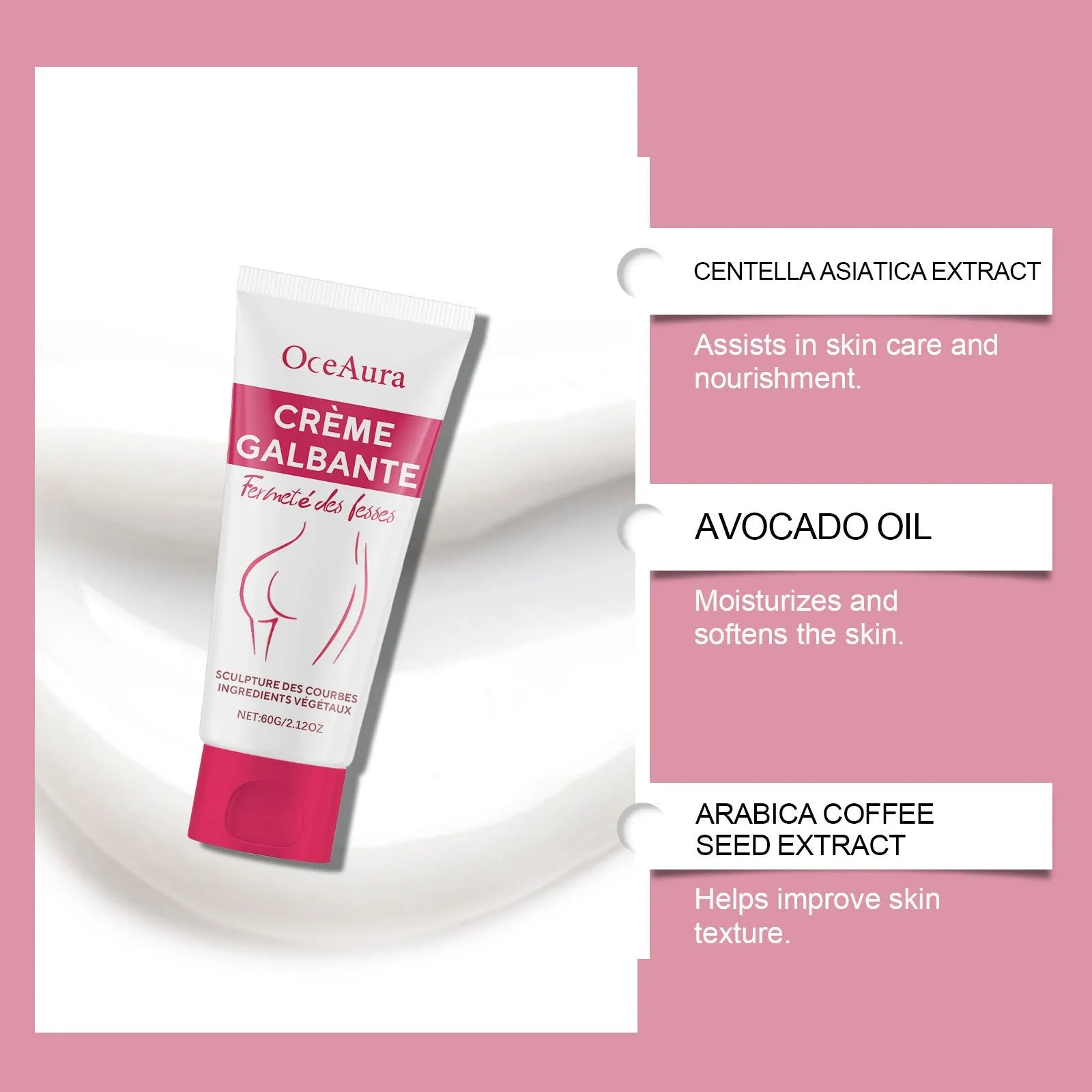 60g jar of hip and neck tightening moisturising cream with botanical extracts.