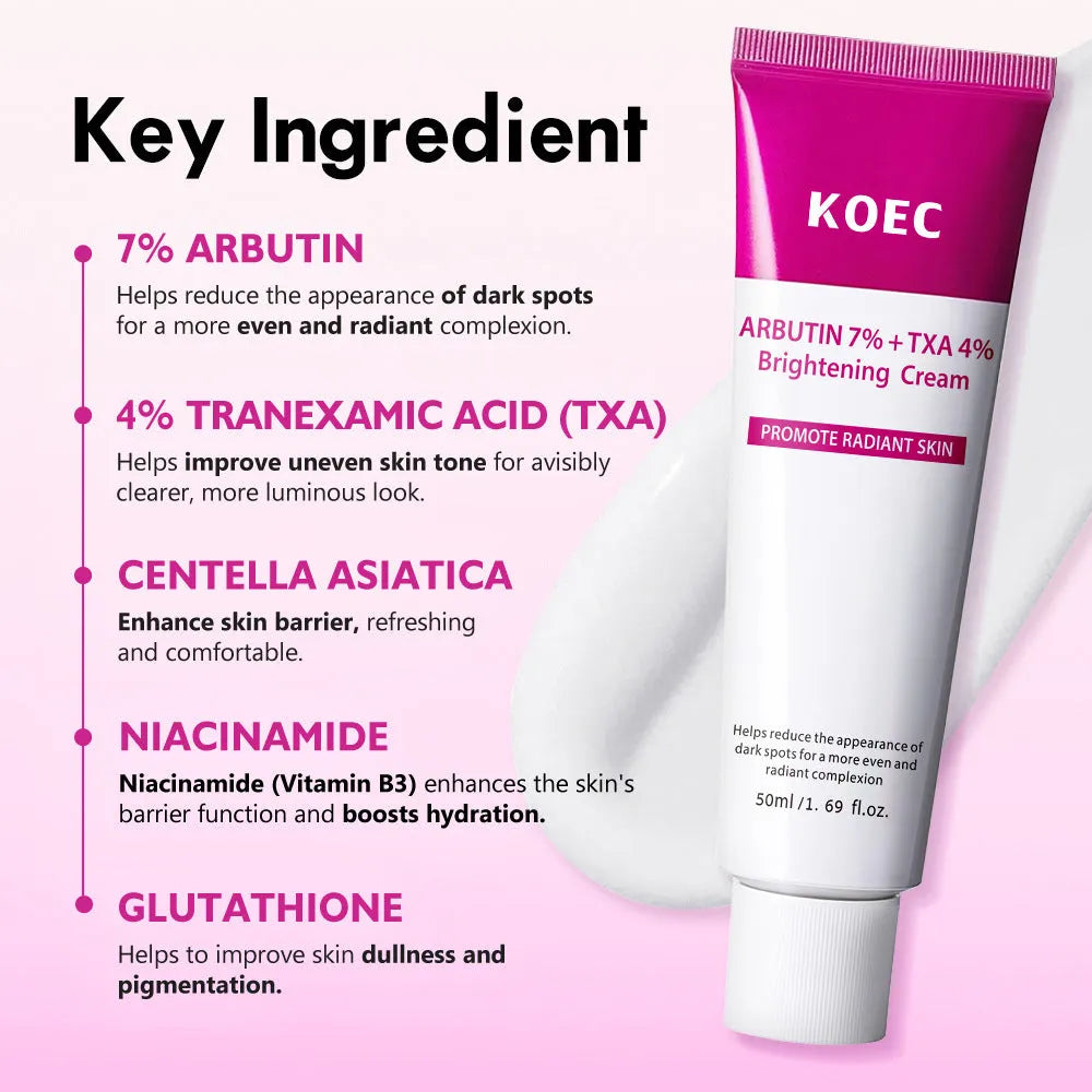 Nourishing moisturizing cream jar with Arbutin TXA formula for skin brightening and hydration