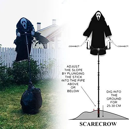 Plastic skeleton scarecrow Halloween decoration with screaming skull design measuring 70cm tall