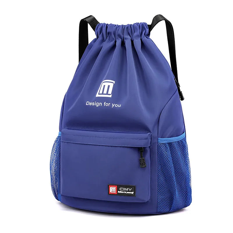 Oxford fabric drawstring backpack in multiple colours with foldable design and shoulder straps