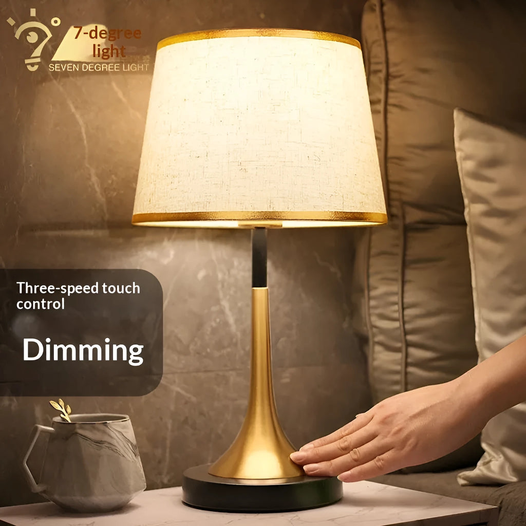 Touch sensor dimming table lamp with stepless dimming, Phnom Penh fine linen shade, modern style