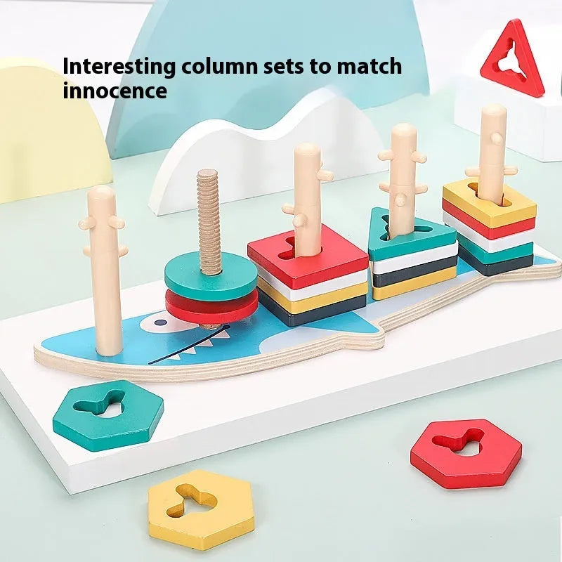 Wooden geometric column building blocks toy in May Day set column colour with colour box packaging 27cm