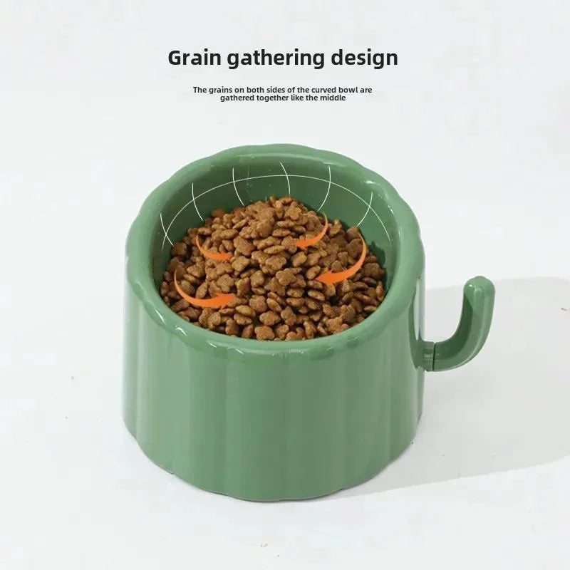 Solid green cat bowl with cactus design and anti-slip base