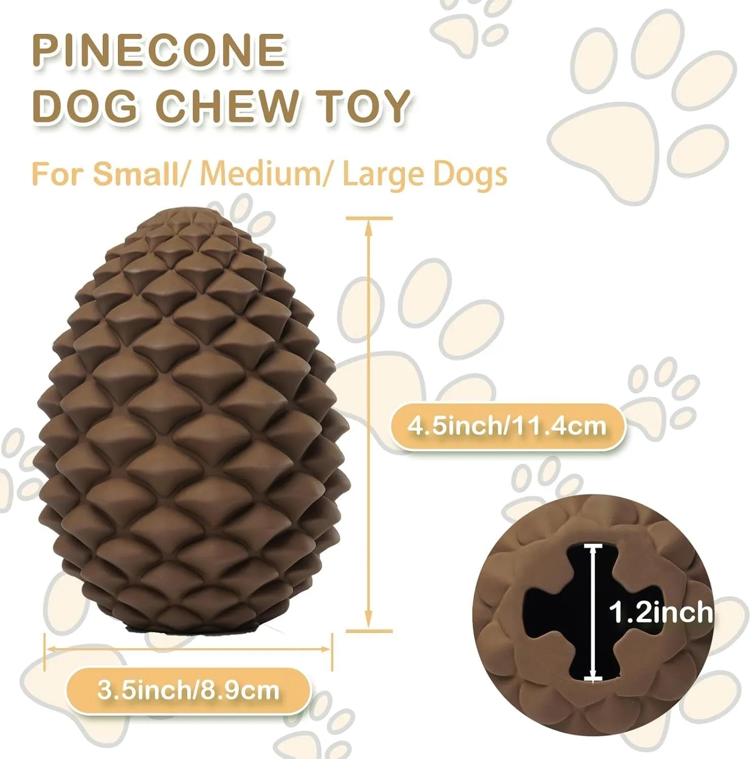 Yellow pine cone-shaped natural rubber dog chew toy with treat dispenser on a white background.