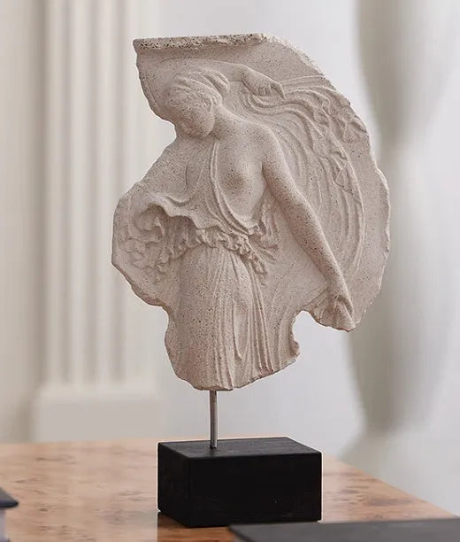 Contemporary European wine goddess resin ornament in minimalist style measuring 21cm wide by 35cm tall