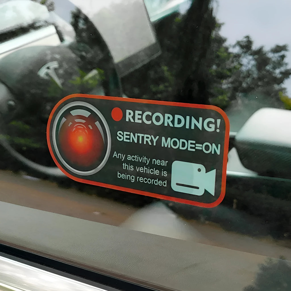 Tesla Sentry Mode warning sticker pair for car windows, PVC electrostatic design