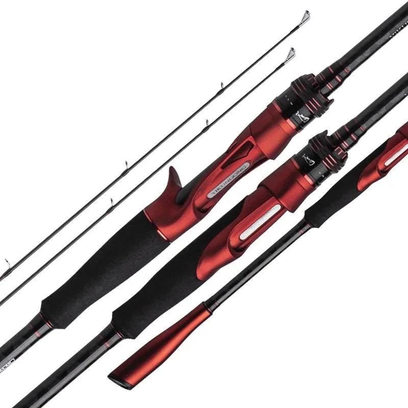 Carbon ultralight lure fishing rod showing straight handle and pikestaff style options in lengths of 2.1 metres and 2.4 metres.