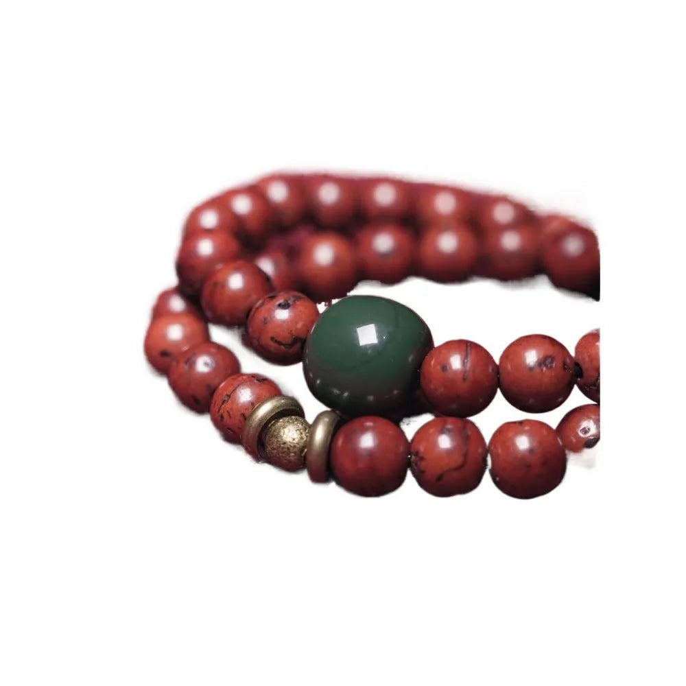 Handcrafted bodhi seed double circle bracelet for women with retro design in natural beige