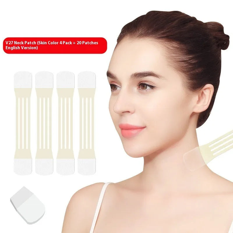 Skin tone neck contouring adhesive tape with V27 and V29 pattern options including strips and patches