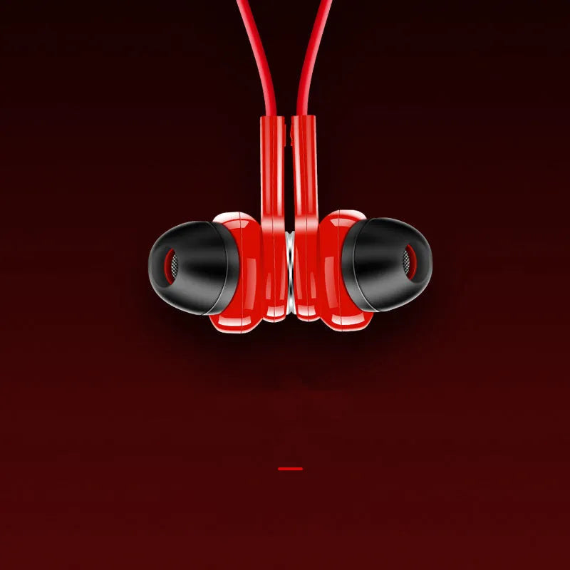 G03 red, black, and white neckband sports Bluetooth earphones with USB cable.