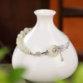 Women's 925 silver peace buckle bracelet with Hetian jade lotus inlay in retro style