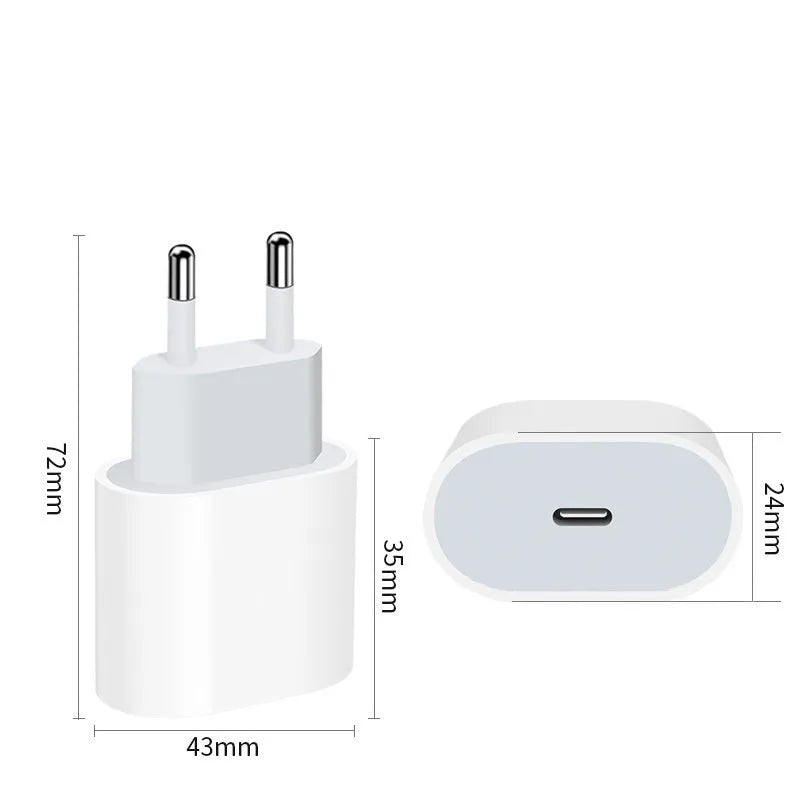 White USB mobile phone charger with detachable European and American plug heads on a grey background