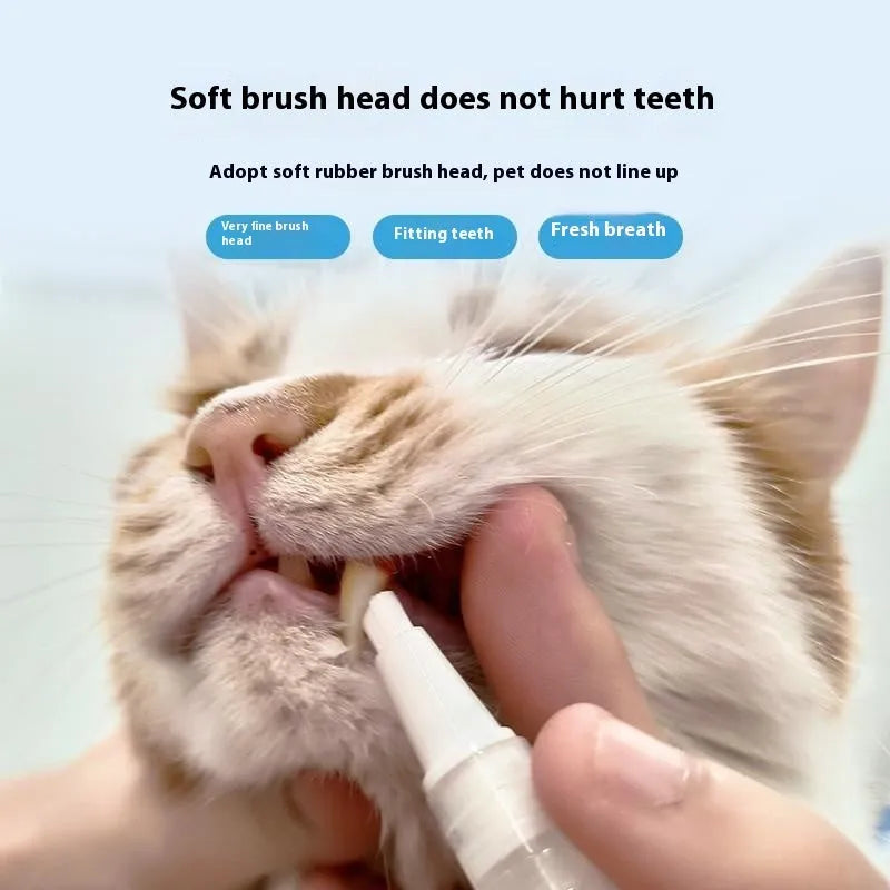Plastic dog toothbrush pen with integrated toothpaste reservoir for dental cleaning