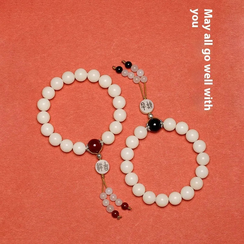 National style Bodhi bracelet with 10mm round beads and traditional Ruyi ornament