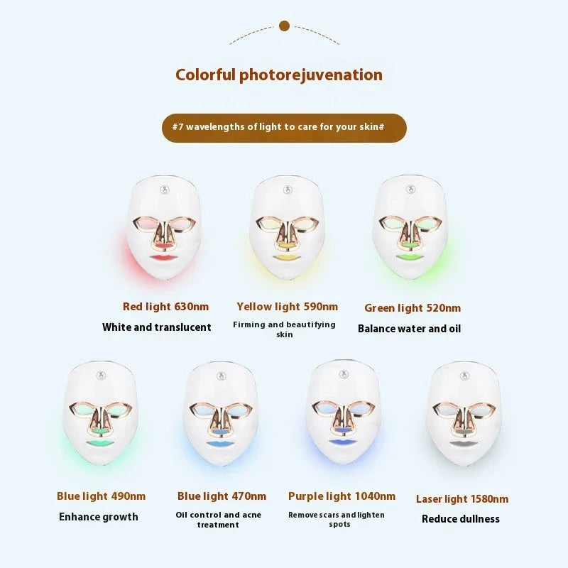 Rechargeable manual touch LED beauty mask in black with golden edge, showing facial light therapy device