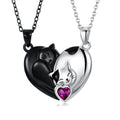 Black and white cat pendant necklace set for couples, alloy with diamond treatment, zinc alloy chain 41-50cm