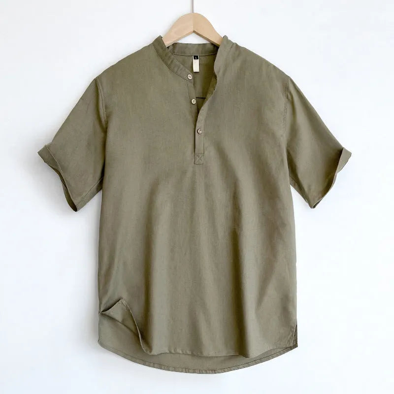 Men's short sleeve cotton linen blend t-shirt in solid colours with sizes M to 4XL