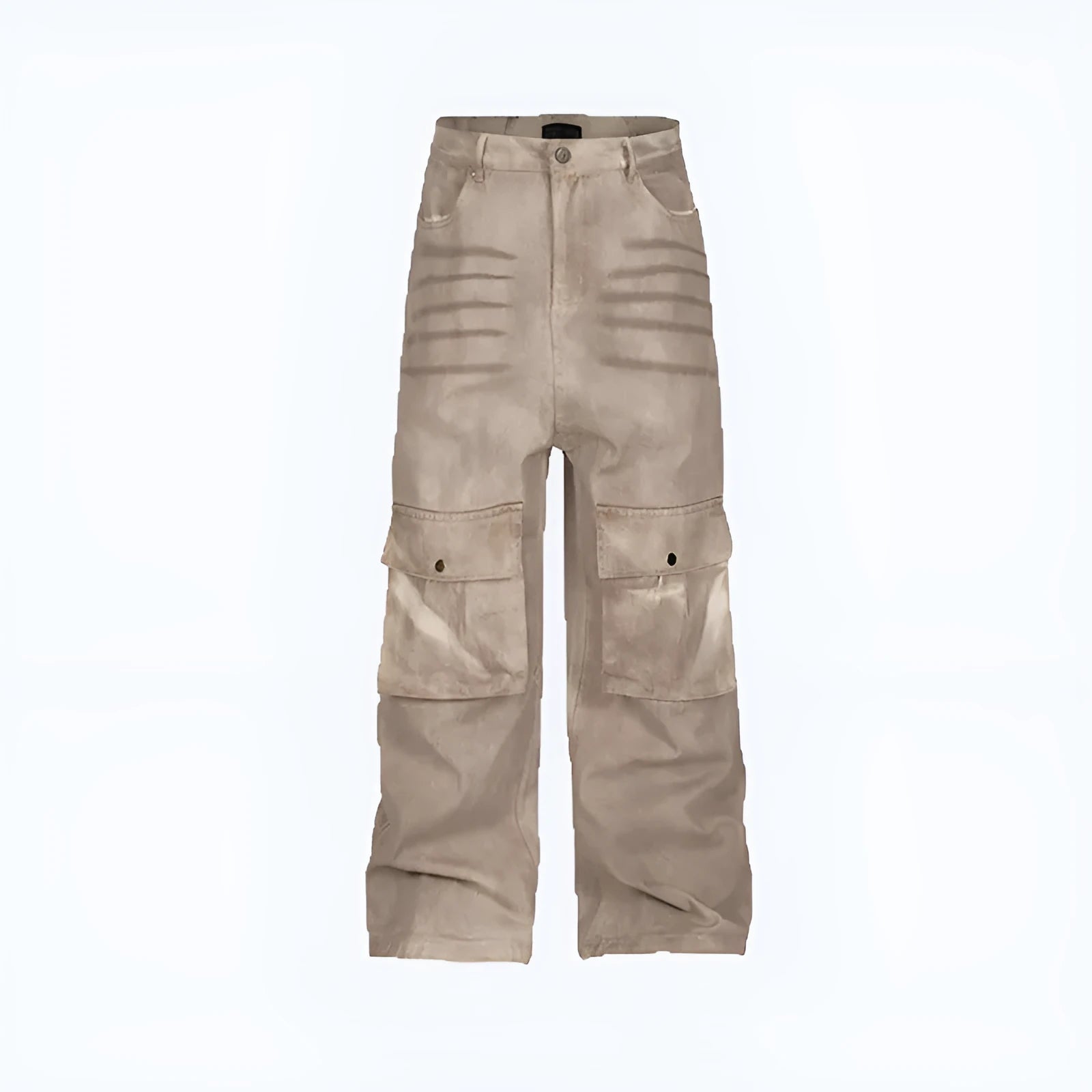 Women's marble dark A-line denim trousers with straight leg and mid-waist design