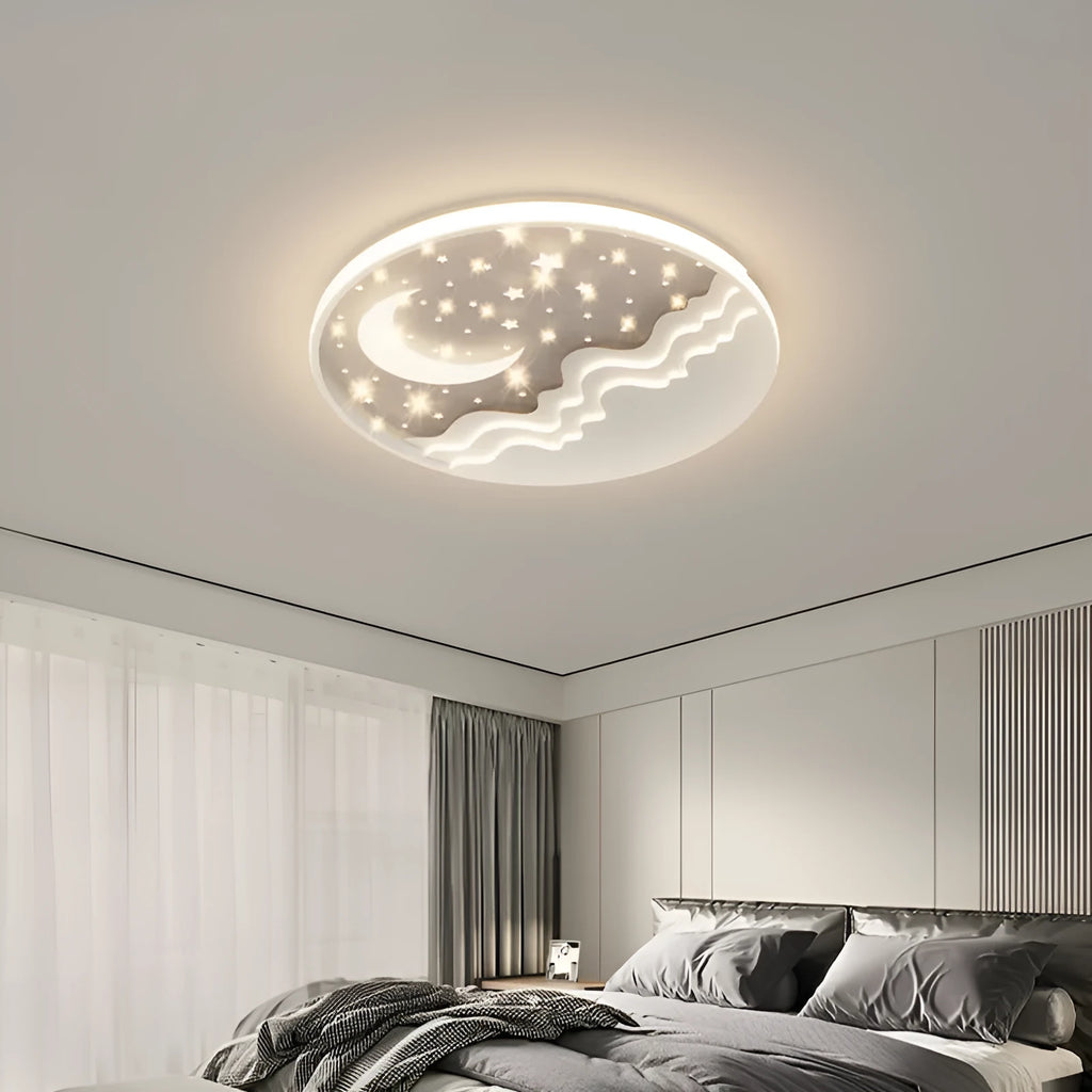 Moon ceiling light in 40cm, 50cm, or 60cm size, wrought iron and acrylic, white light or nonpolar, simple modern bedroom fixture.