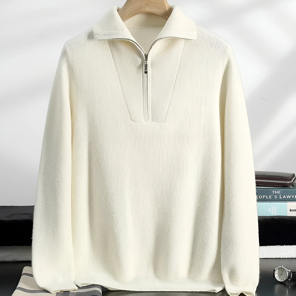 Men's thickened half zipper jacquard pullover sweater in elephant grey, loose fit, long sleeve winter top