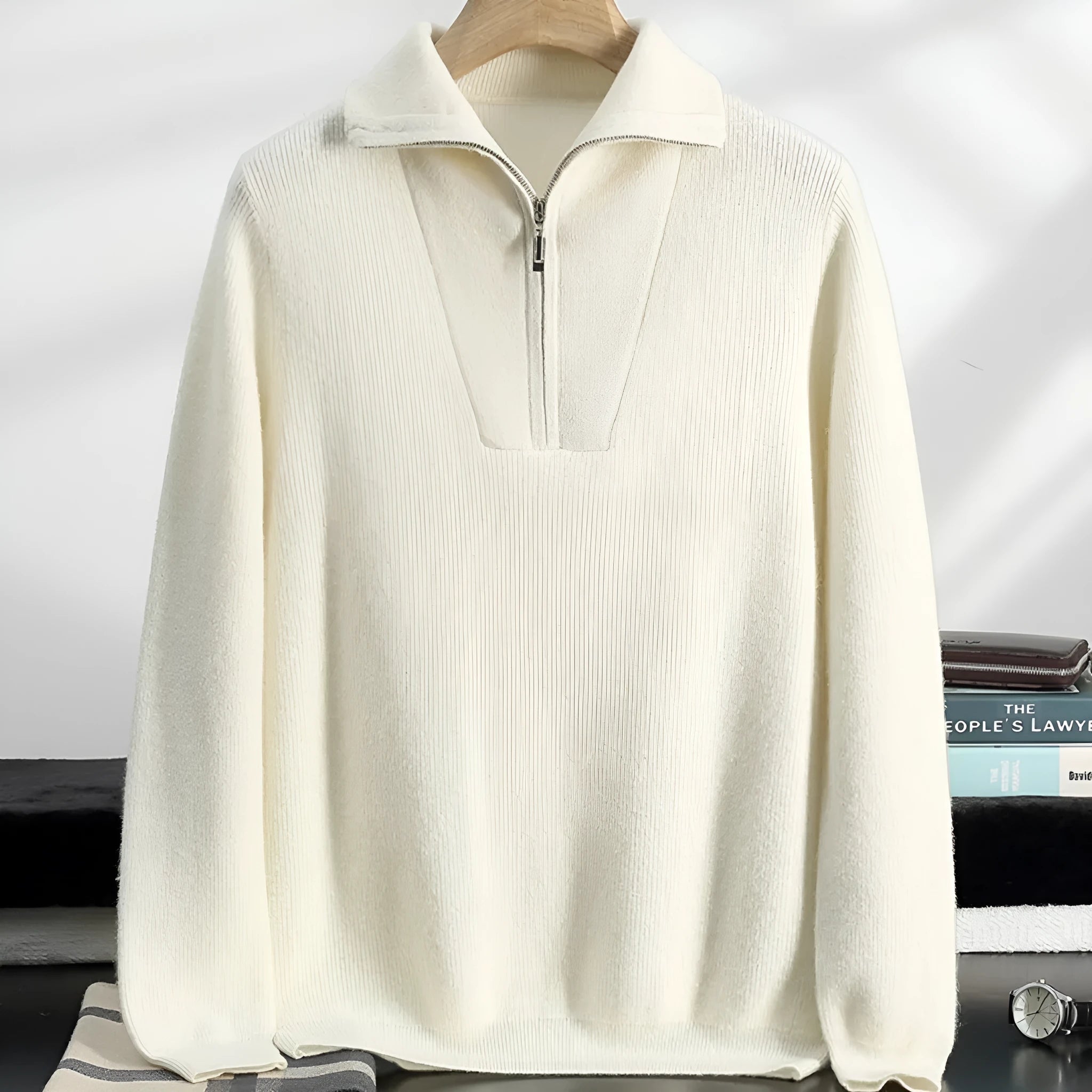 Men's thickened half zipper jacquard pullover sweater in elephant grey, loose fit, long sleeve winter top