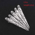 Set of 5 gold or silver electroplated alloy dance nail rings, 12cm length option, for Indian dance and costume use.