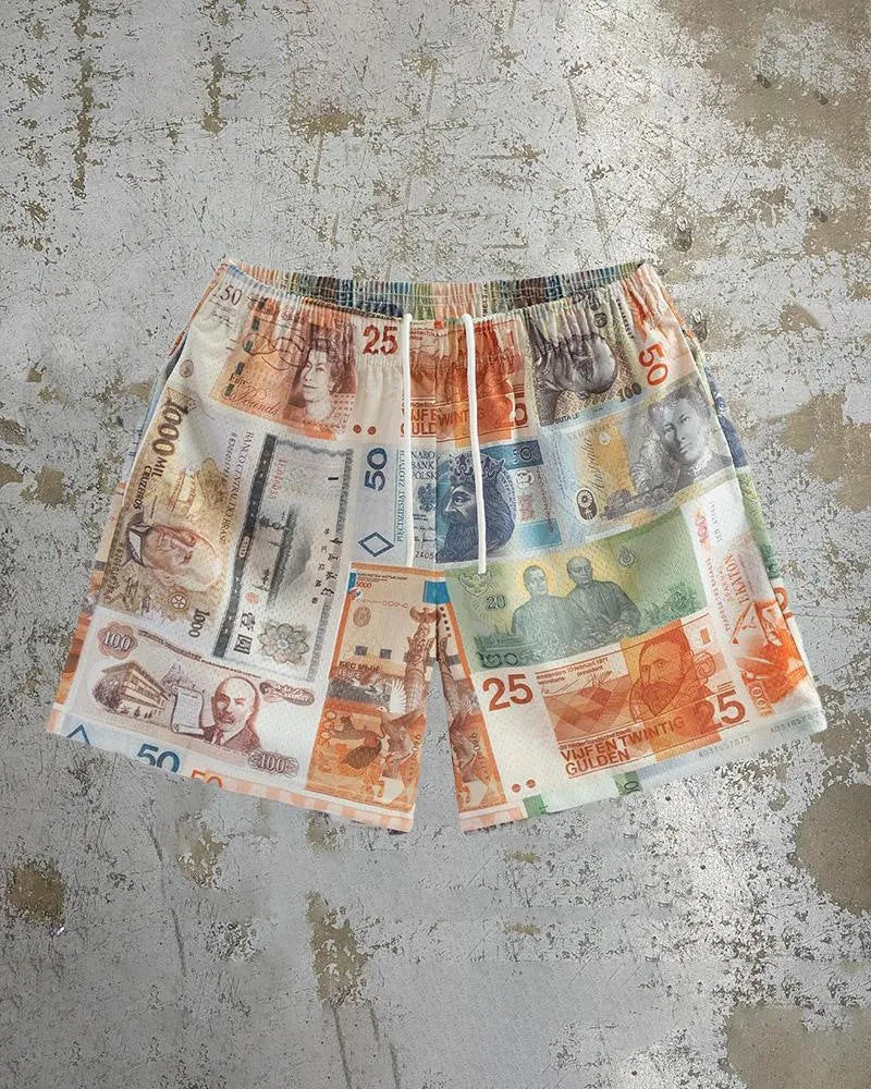 Men's digital print beach shorts in loose fit with elastic waistband and quick-dry polyester fabric