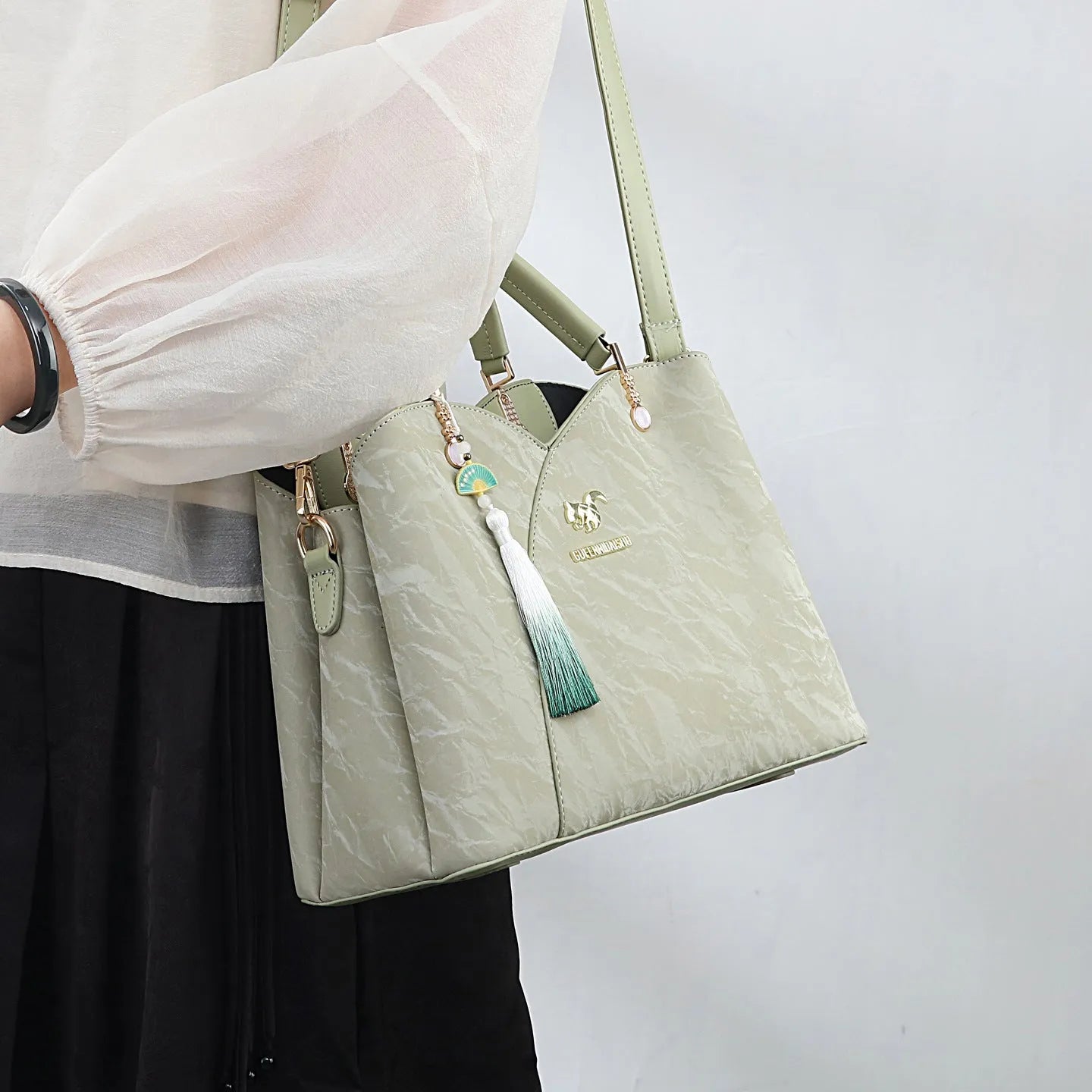 Women's soft PU messenger bag in ethnic style with horizontal square shape