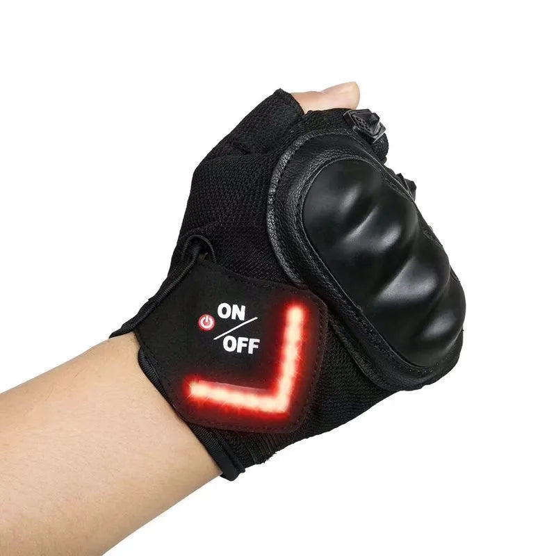 Turn auto sensing sport riding gloves with LED lights in black, anti-skid palm, three sizes M L XL