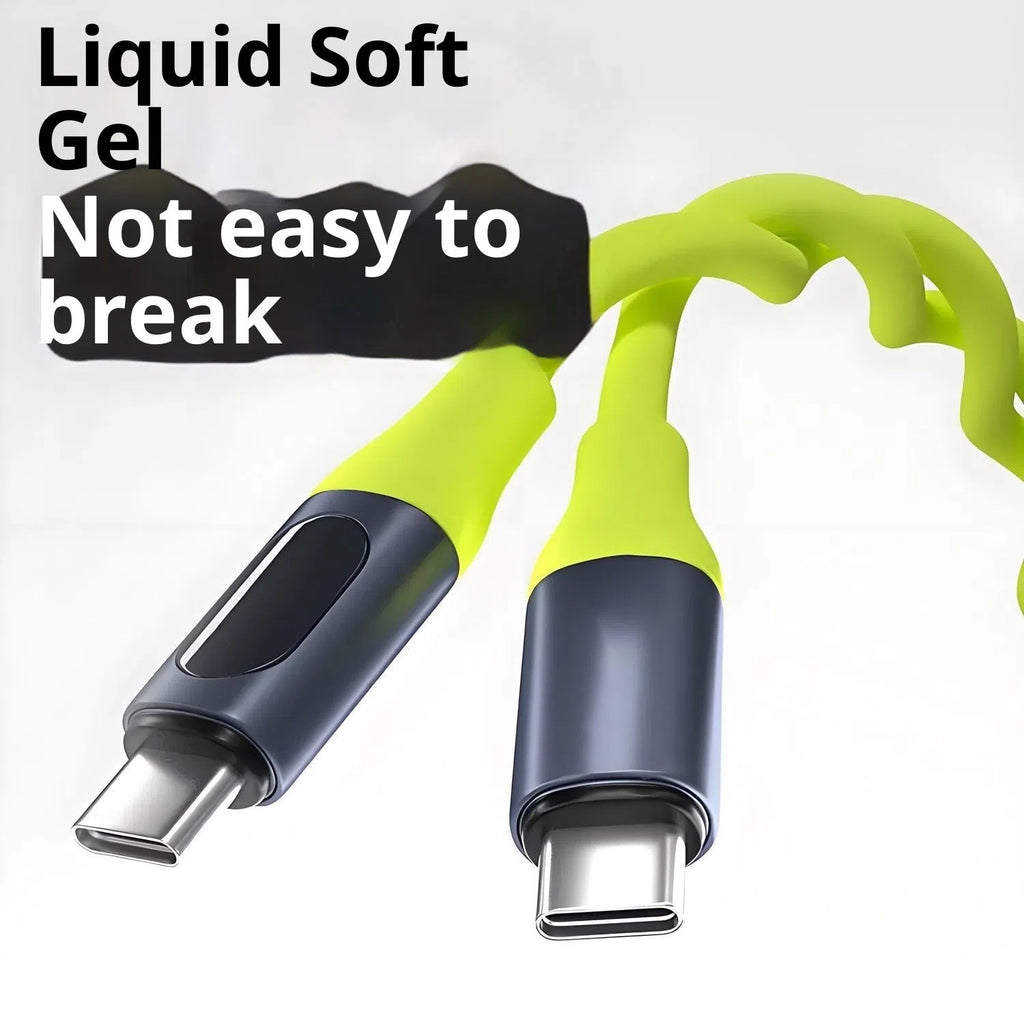 Green silicone fast charging data cable with digital display and Type-C connector