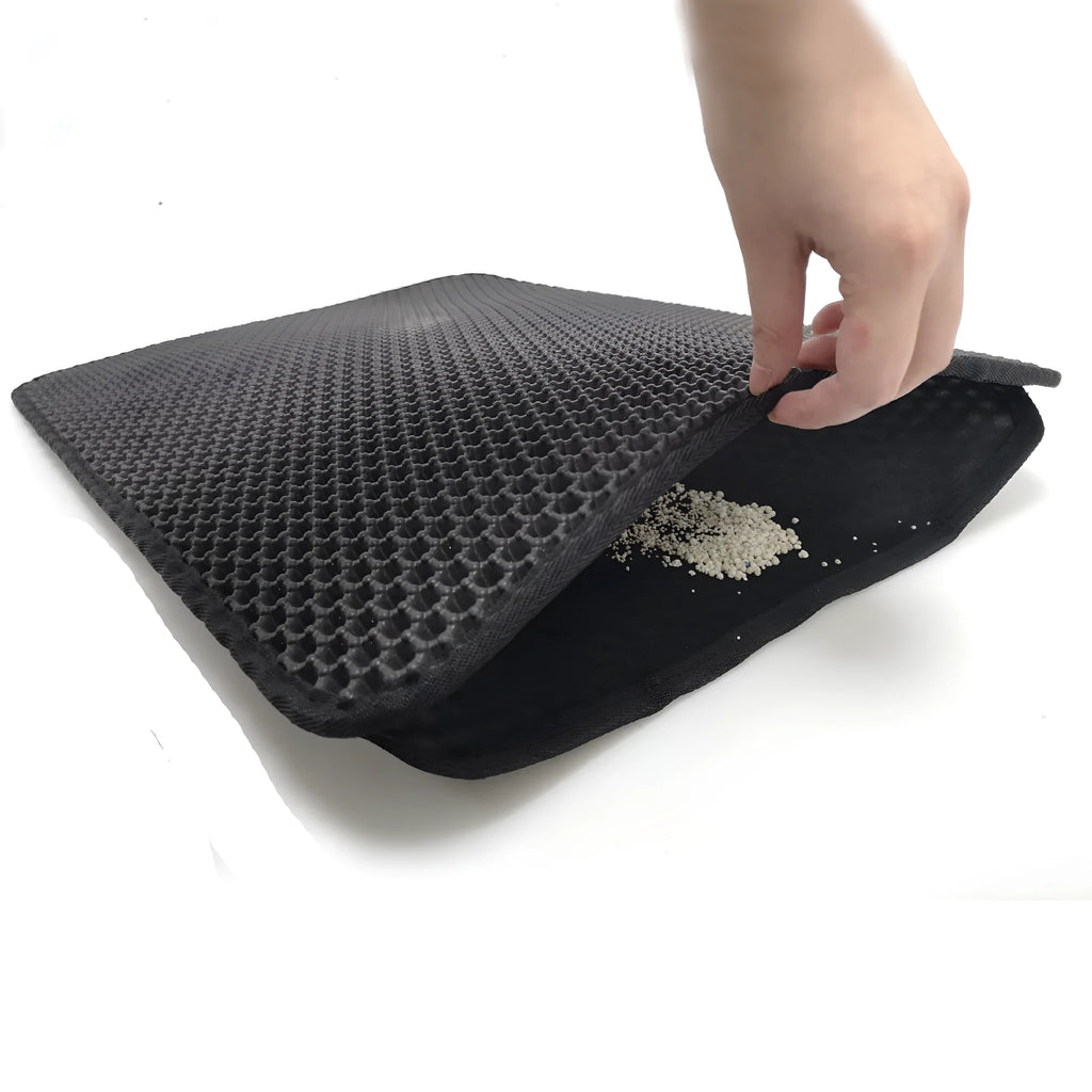 EVA double-layer washable cat litter mat in black, grey, blue, pink, and beige, 1.5cm thick