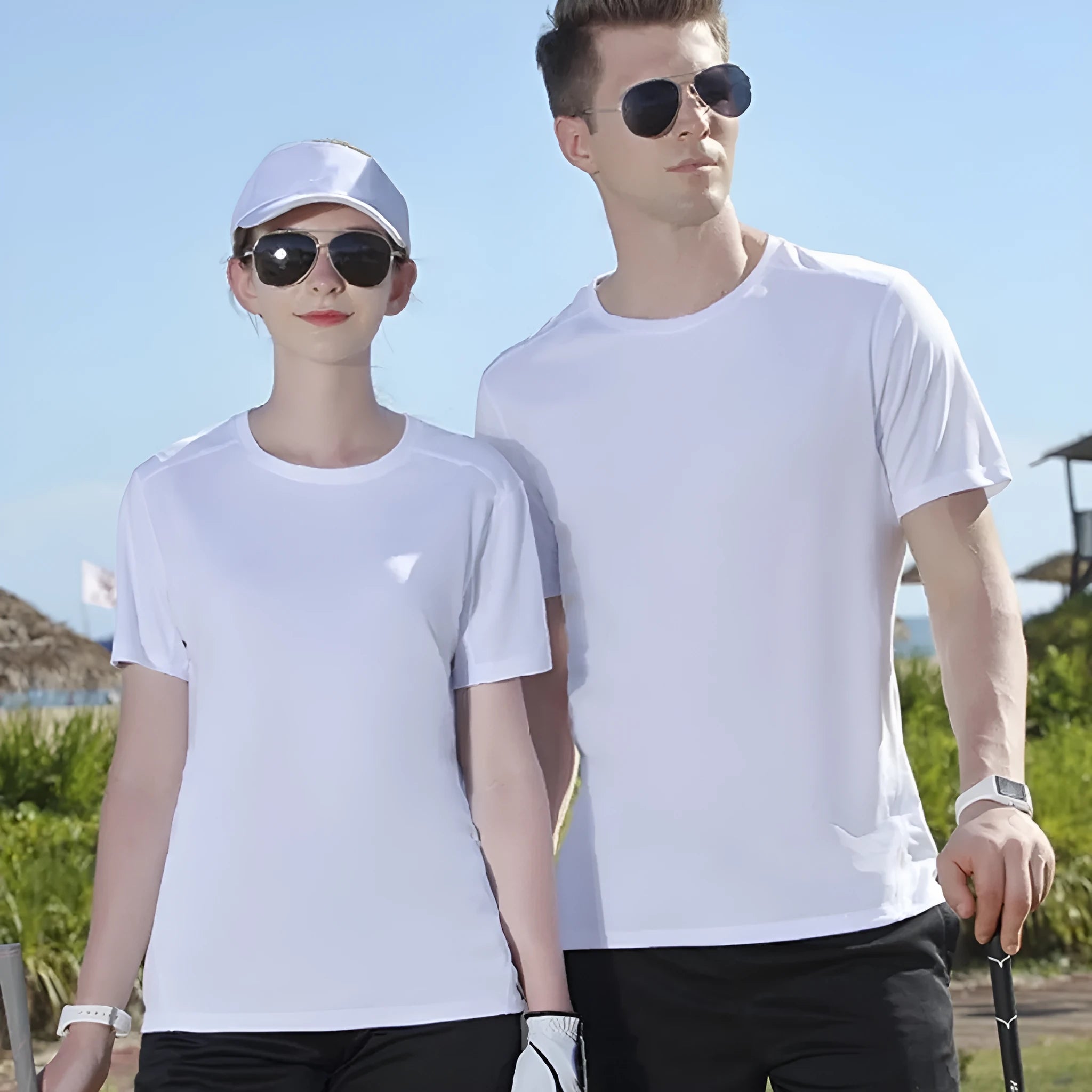 Men's black and white pure cotton loose fit round neck T-shirt on size chart