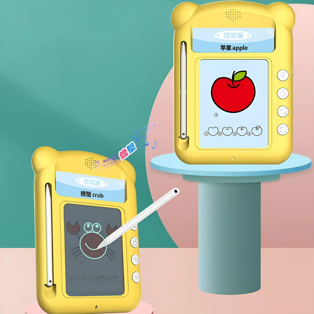 Yellow bilingual early education learning machine with educational cards for letter and hanzi learning