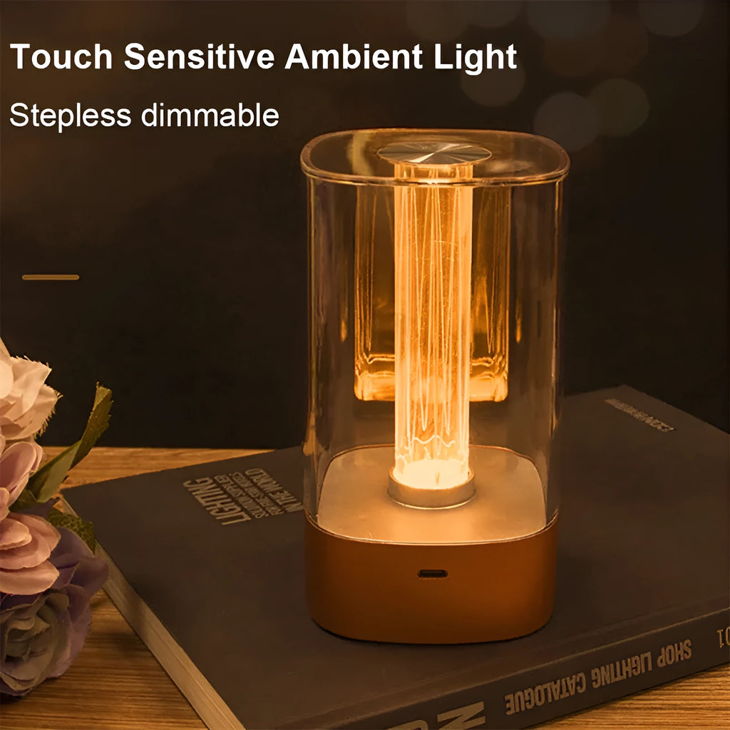 Rose gold USB touch control LED atmosphere lamp with abstract design on wooden surface