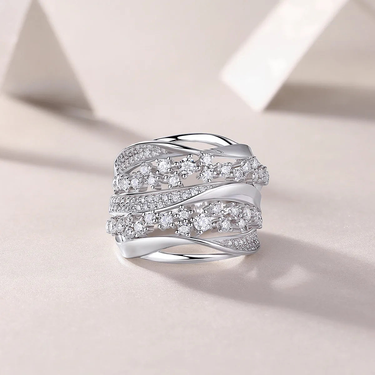 Blossoming All The Way moissanite wedding ring set in S925 silver with platinum plating, gift box packaging