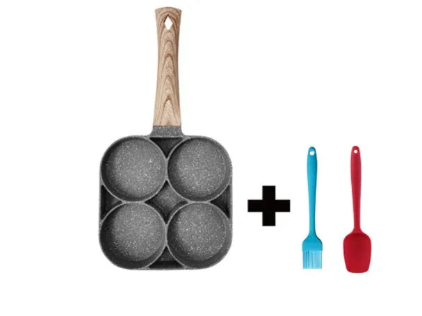 Four-hole non-stick aluminium frying pan with bakelite handle for making breakfast eggs and pancakes