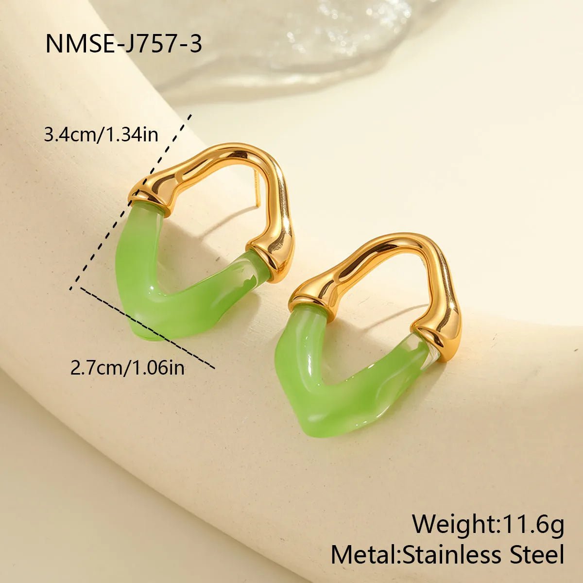 Women's stainless steel earrings with colour resin stitching in pink and blue, 18K electroplated finish