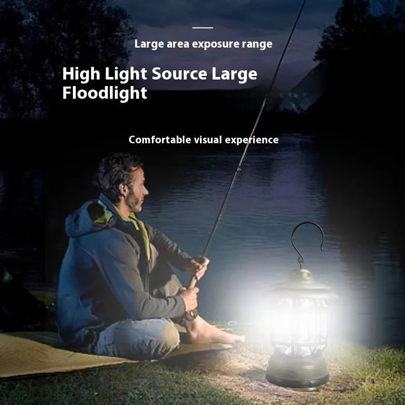 Portable head lamp camping lantern in dark green colour with bright LED light