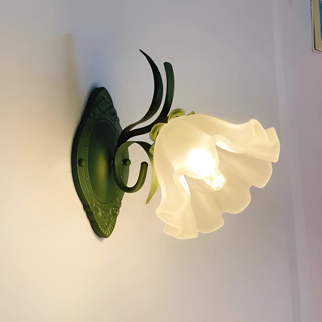 Pastoral style green flower wall lamp with glass shade and LED light source
