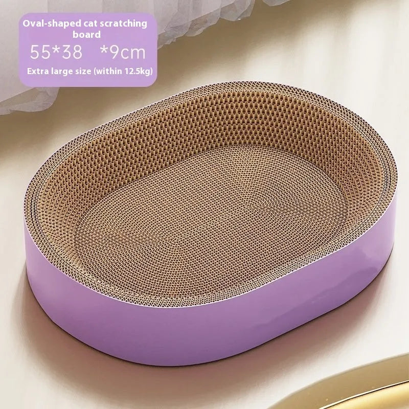 Green oval corrugated paper cat scratch board and nest bed, 55cm diameter