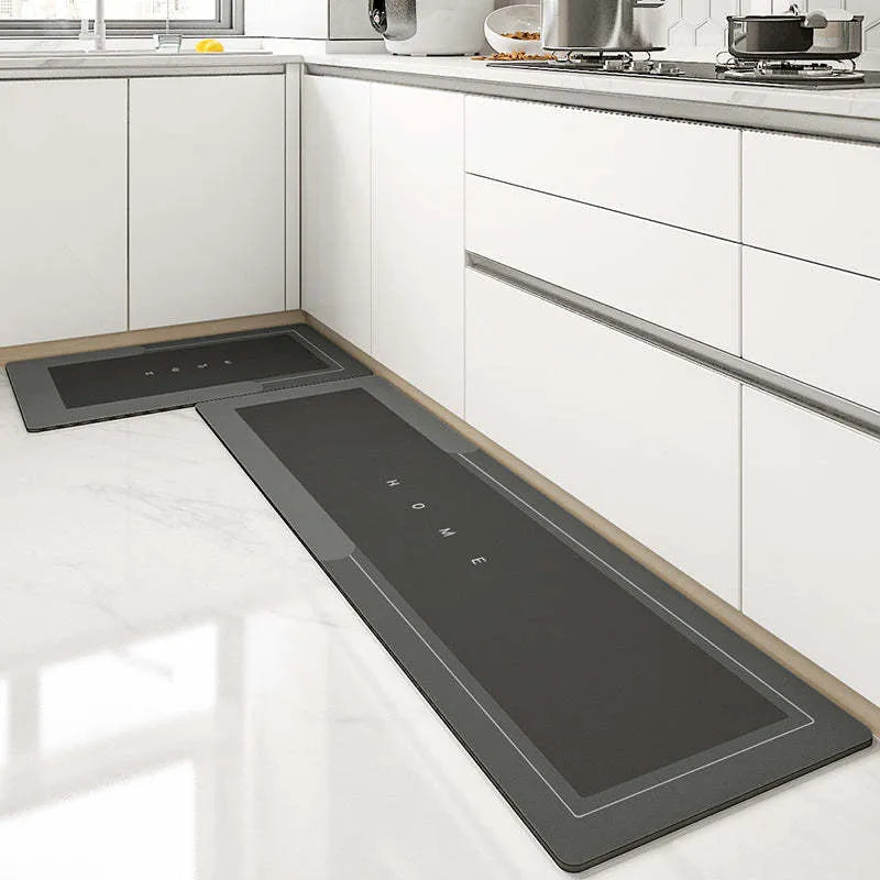 Blended fabric bathroom floor mat in blue, available in oval and rectangle shapes.