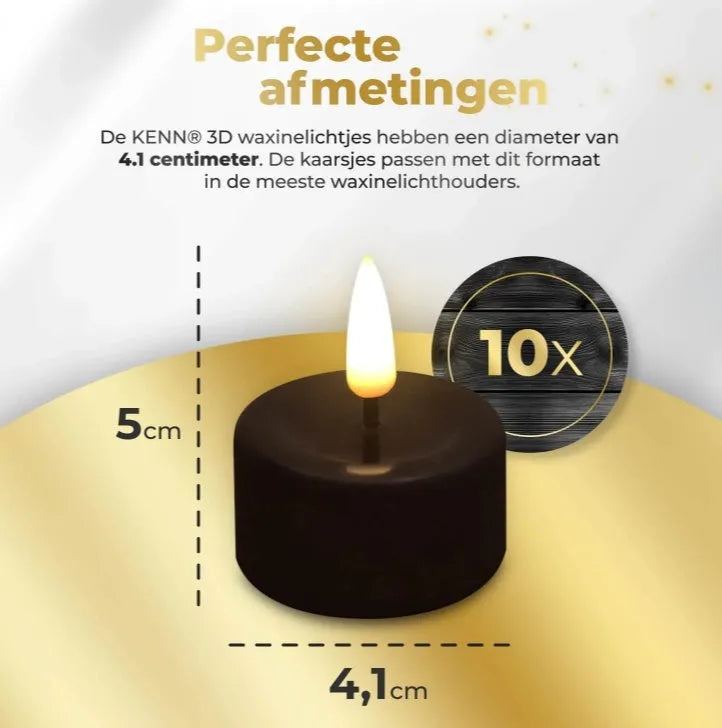Set of four black battery-operated LED tealight candles with flickering flame effect