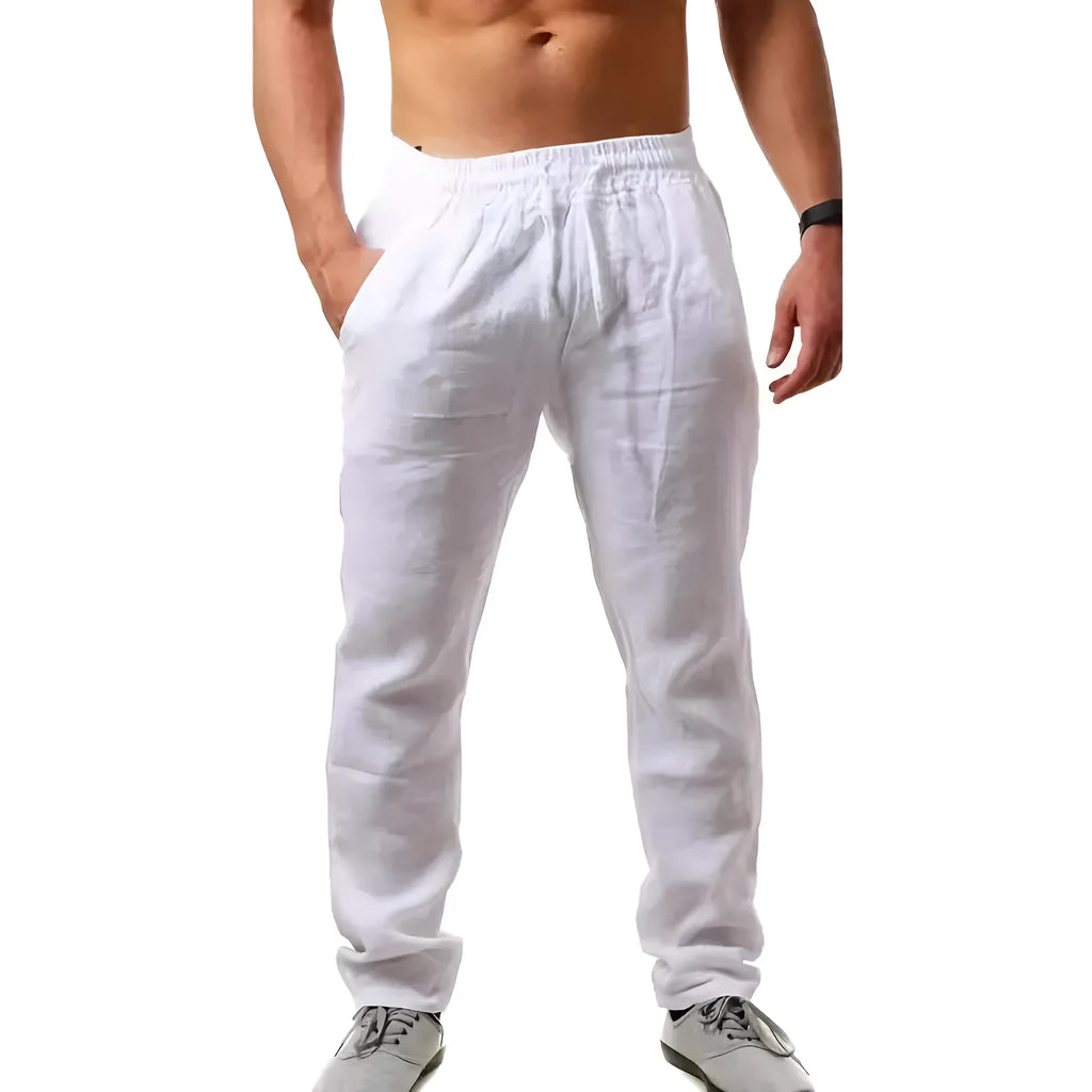 Men's cotton linen beach trousers in loose fit with European sizing options