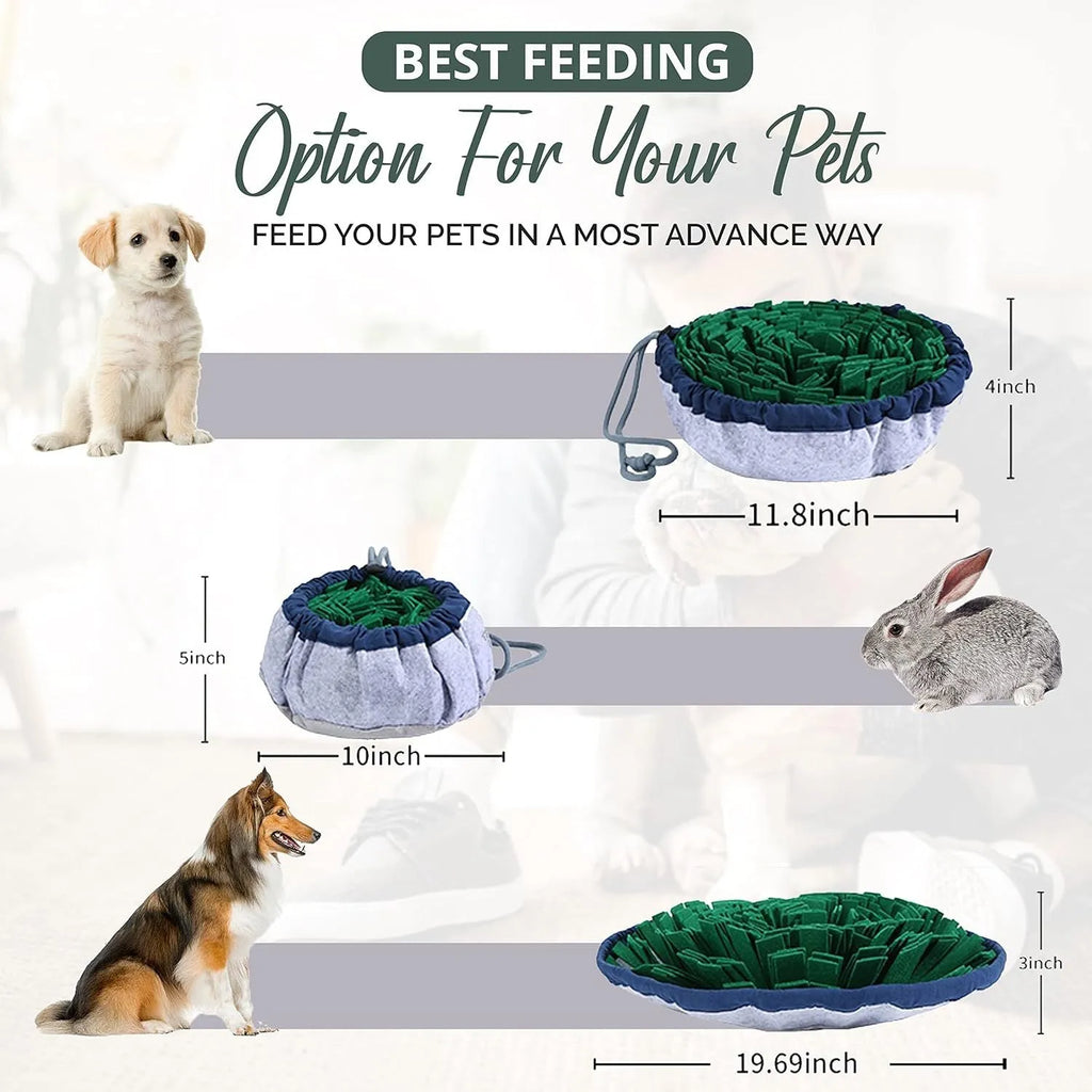 Adjustable blue and green snuffle mat for dogs feeding puzzle and mental stimulation toy